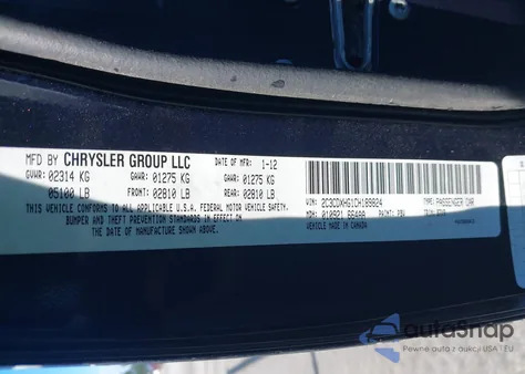 2012 Dodge Charger Sxt из США, поврежденный, VIN 2C3CDXHG1CH189824